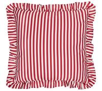 furn. Wylder Millie Ruffle Cushion Cover (Candy Red - 50x50cm) | Water-resistant heritage stripe design with a playful ruffled edge