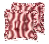 furn. Wylder Millie Ruffle Seat Pads Pack of 2 (Red - 40x40cm) | Heritage stripe seat pads with ruffled edges and ties for dining and patio chairs