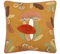 Autumn Gold Mushroom Dell Cotton Cushion with Artisan Embroidery by Wylder