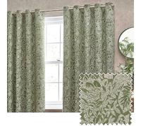 furn. Wylder Nature Bali Jacquard Eyelet Curtains (Olive - 168 x 183cm) | Botanical leaves woven into opulent jacquard with rich tonal colour and room-darkening lining for a nature-inspired statement