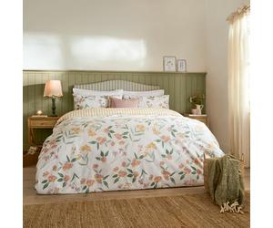 furn. Wylder Nature Betsie Duvet Cover Set - Soft Reversible Floral and Stripe Bedding (Yellow - Single)