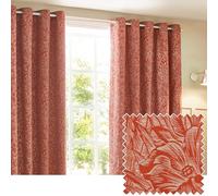 furn. Wylder Nature Grantley Eyelet Curtains (Brick - 117 x 137cm) | Timeless botanical florals woven into textured slub jacquard with tranquil colour and full lining for modern country elegance