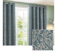 furn. Wylder Nature Grantley Eyelet Curtains (Wedgewood - 229 x 229cm) | Timeless botanical florals woven into textured slub jacquard with tranquil colour and full lining for modern country elegance
