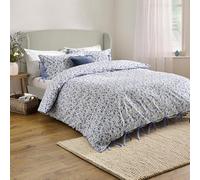 Wylder Nature Hannah Duvet Cover Set - 100% Tumbled Cotton Floral Bedding with Bow Closures (Blue - Double)