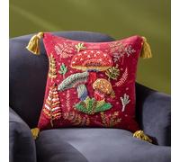 furn. Wylder Nature Magic Mushrooms Embroidered Feather Filled Cushion, Ruby Red