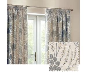 furn. Wylder Nature Ophelia Floral Jacquard Pencil Pleat Curtains, 117cm x 137cm, Wedgewood