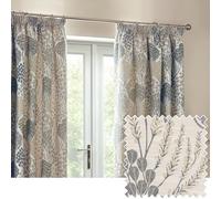 Wylder Ophelia Floral Jacquard Pencil Pleat Curtains In Wedgewood 117 X 183Cm, Multi