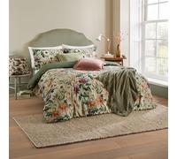 furn. Wylder Nature Wallflower Botanical Duvet Cover Set - Vintage Botanics Linen Look (Celadon Green - Double)