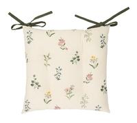 furn. Wylder Olivia Seat Pads - Pack of 2 - Rustic Floral Natural Linen Look Slub Cotton Tie Chair Cushions (Green - 40x40cm)