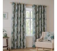 furn. Wylder Ophelia Room Darkening Eyelet Curtain Pair - Bold Botanical Floral Jacquard Drapes (Thyme/Mineral - L 229 x W 168cm - 2 Panels)