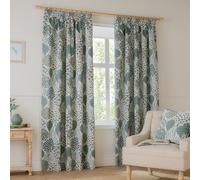 furn. Wylder Ophelia Room Darkening Pencil Pleat Curtain Pair - Bold Botanical Floral Jacquard Drapes (Thyme/Mineral - L 137 x W 117cm - 2 Pannels)