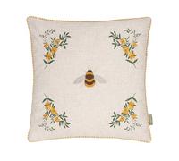 furn. Wylder Ramble Bee Feather Filled Cushion - Rustic Country Tufted Embroidered Velvet Decorative Pillow (Natural - 45x45cm)