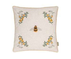 furn. Wylder Ramble Bee Polyester Filled Cushion - Rustic Country Tufted Embroidered Velvet Decorative Pillow (Natural - 45x45cm)
