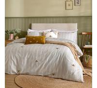 furn. Wylder Ramble Bees Duvet Cover Set - Striped Embroidered Bee Cosy Rustic Cotton Bedding (Natural - Single)