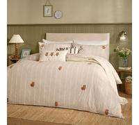 furn. Wylder Ramble Highland Cows Duvet Cover Set - Striped Embroidered Highland Cow Cosy Rustic Cotton Bedding (Ginger - Single)