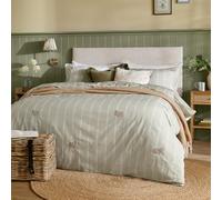 furn. Wylder Ramble Sheep Duvet Cover Set - Striped Embroidered Sheep Cosy Rustic Cotton Bedding (Sage - Single)
