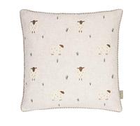 furn. Wylder Ramble Sheep Feather Filled Cushion - Rustic Country Tufted Velvet Decorative Pillow (Natural - 45x45cm)