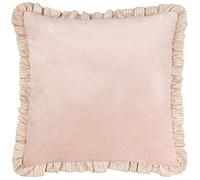 furn. Wylder Solene Ruffle Cushion Cover (Pink - 45x45cm) | Soft Pastel Velvet Striped Frill Trim Decorative Case