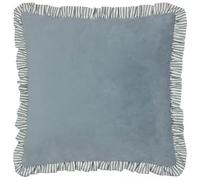 furn. Wylder Solene Ruffle Feather Filled Cushion - Soft Pastel Velvet Striped Trim Decorative Pillow (Blue - 45x45cm)