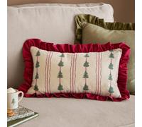 furn. Wylder Spruce Stripes Christmas Polyester Filled Cushion, Linen/dark Red, 30 X 50Cm