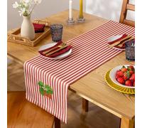 furn. Wylder Strawberry Stripes Table Runner - Washable Vibrant Summer Fruit Striped Quick Drying Dining Table Decoration (Candy Cane - 180x35cm)