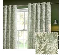 furn. Wylder Tropics Bengal Chenille Eyelet Curtains (Sage - 168 x 137cm) | Bengal tigers in a lush jungle scene on soft chenille with tonal colour and room-darkening lining for bold tropical style