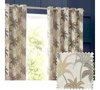 furn. Wylder Tropics Galapagos Eyelet Curtains (Natural - 168 x 183cm) | Tropical palm trees woven into textured jacquard with deep tonal colour and room-darkening lining for an expressive escape