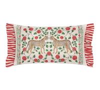 furn. Wylder Tropics Okara Leopards Printed Ruffle Cushion Cover - Linen/Red - 30x50cm