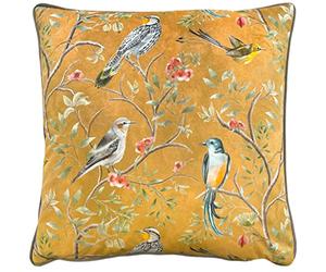 furn. Wylder Tropics Orient Cushion Cover - Velvet Chinoiserie Birds Floral Design (Gold - 43 x 43 cm)