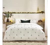 furn. Wylder Winter Forest Duvet Cover Set - Reversible Soft Cotton Cosy Festive Bedding (White/Forest Green - Double)