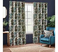 furn. Wylder Woodland Eyelet Curtain Pair - Room Darkening Lined Luxury Jacquard Nature Tree Curtains (Green - Width 229 x Drop 137cm)