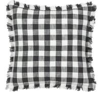 furn. Yard Barton Check Fringed Feather Filled Cushion - Oversized Gingham Cotton Reversible Design (Black - 45 x 45cm)