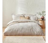 furn. Yard Barton Gingham Check Duvet Cover Set - 100% Cotton, Reversible, Oxford Pillowcases, Soft & Breathable Premium Bedding (Double - Natural), Beige
