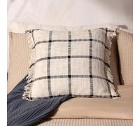 furn. Yard Beni Check Cotton Fringed Feather Rich Filled Cushion