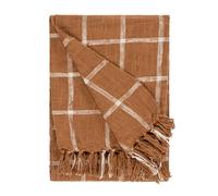 furn. Yard Beni Woven Cotton Tasselled Throw - Textured Check with Double Fringed Trim (Ginger/Natural - 130cm x 180cm)