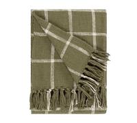 furn. Yard Beni Woven Cotton Tasselled Throw - Textured Check with Double Fringed Trim (Moss/Natural - 130cm x 180cm)