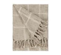 furn. Yard Beni Woven Cotton Tasselled Throw - Textured Check with Double Fringed Trim (Stone/Natural - 130cm x 180cm)