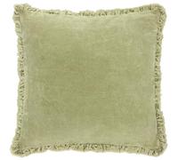 furn. Yard Bertie Washed Cotton Velvet Feather Filled Cushion - Soft Velvet Relaxed Style Decorative Pillow (Sage - 45x45cm)