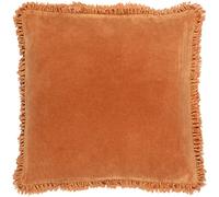 furn. Yard Bertie Washed Cotton Velvet Polyester Filled Cushion - Soft Velvet Relaxed Style Decorative Pillow (Rust - 45x45cm)
