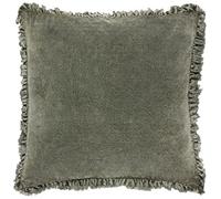 furn. Yard Bertie Washed Cotton Velvet Polyester Filled Cushion - Soft Velvet Relaxed Style Decorative Pillow (Moss - 45x45cm)
