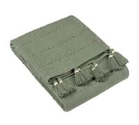 Furn. Yard Caliche Woven Tasselled Throw - Textured Cotton Linear Weave (Khaki - 130x180cm)