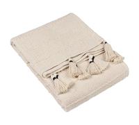 Furn. Yard Caliche Woven Tasselled Throw - Textured Cotton Linear Weave (Natural - 130x180cm)