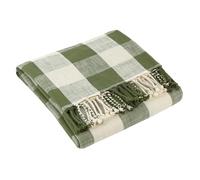 furn. Yard Chesil Check Tasselled Cotton Throw - Classic Check Soft Natural Weave (Moss - 130x170cm)