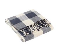 furn. Yard Chesil Check Tasselled Cotton Throw - Classic Check Soft Natural Weave (Navy - 130x170cm)