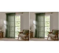 furn. Yard Cirrus Woven Sheer Curtain Panel - Airy Semi Sheer Modern Curtain (Forest - 140x250cm) (Pack of 2)