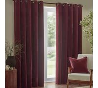 furn. Yard Heavy Chenille Eyelet Curtain Pair - Lined Room Darkening Soft Velvet Curtains (Beetroot - Width 229 x Drop 229cm)