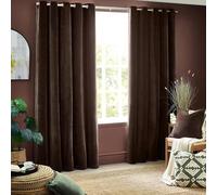 furn. Yard Heavy Chenille Eyelet Curtain Pair - Lined Room Darkening Soft Velvet Curtains (Brown - Width 229 x Drop 229cm)