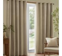 furn. Yard Heavy Chenille Eyelet Curtain Pair - Lined Room Darkening Soft Velvet Curtains (Linen - Width 117 x Drop 183cm)
