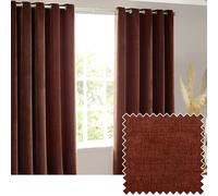 furn. Yard Heavy Chenille Eyelet Curtain Pair - Lined Room Darkening Soft Velvet Curtains (Nutmeg - Width 117 x Drop 137cm)