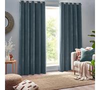 furn. Yard Heavy Chenille Eyelet Curtain Pair - Lined Room Darkening, Soft Velvet Home Décor (Marine - Width 168 x Drop 229cm)